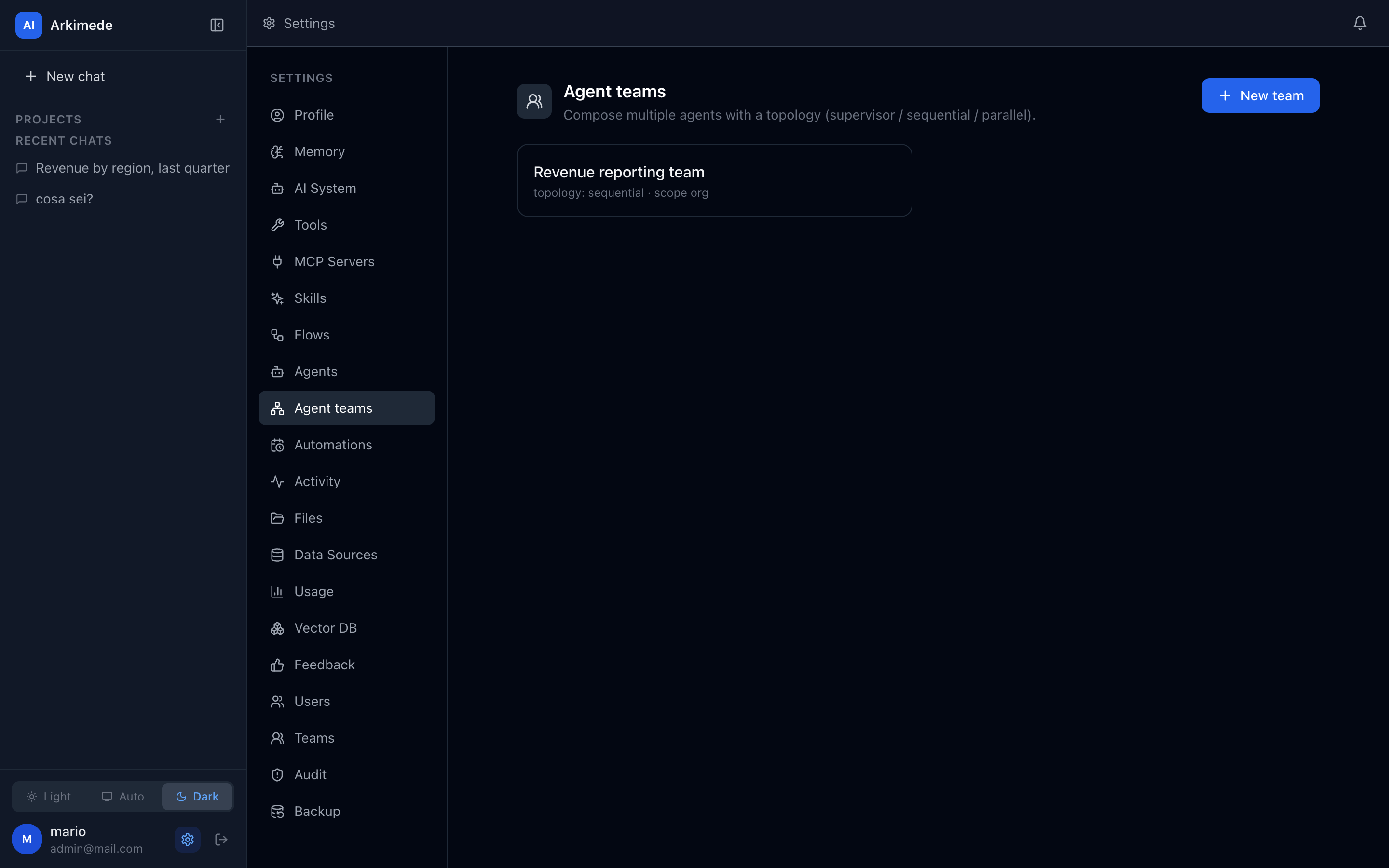 Agent teams composed with a supervisor topology.